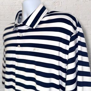 RLX Ralph Lauren XXL Navy White Stripe Golf Polo Performance Stretch